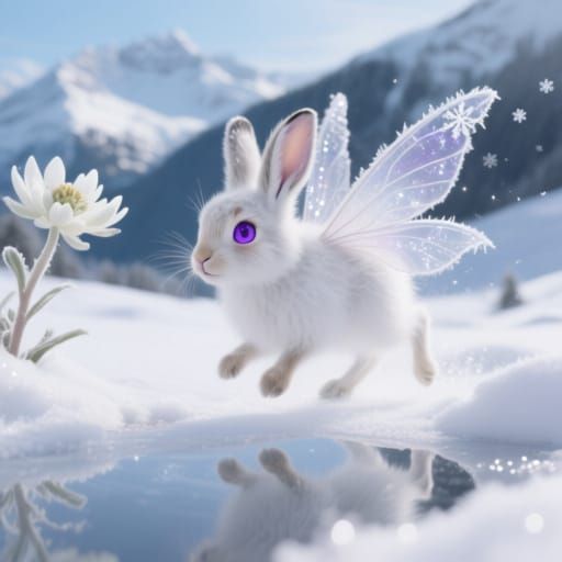 Tiny Mountain Hare Fairy Exploring Snowy St. Moritz