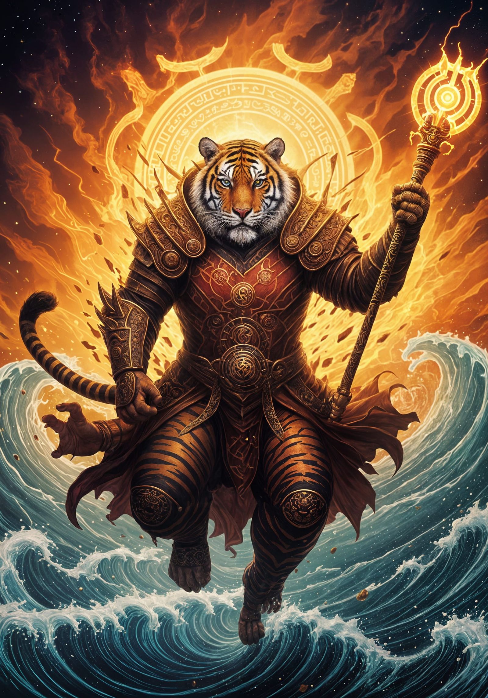 Cyberpunk Tiger Unleashes Cosmic Power in Apocalyptic Battle