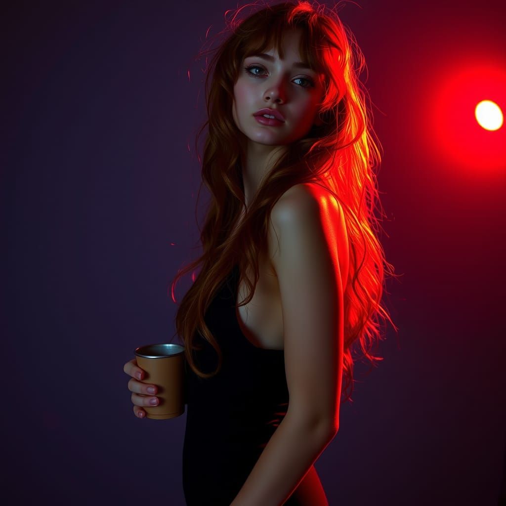 Redhead Model with Striking Lighting, Cinematic Portrait