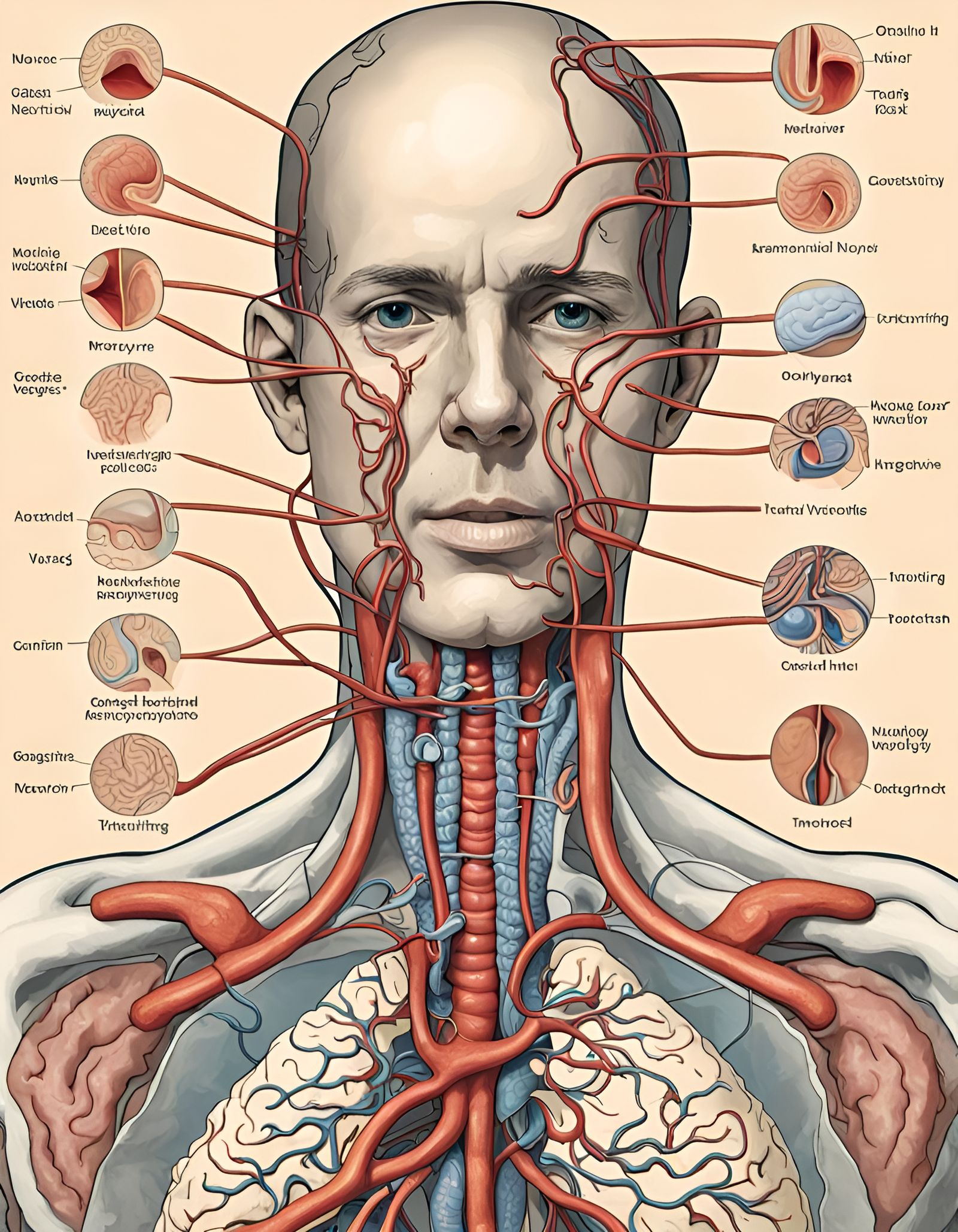 Vagus Nerve Anatomy: Antique Medical Codex Illustration