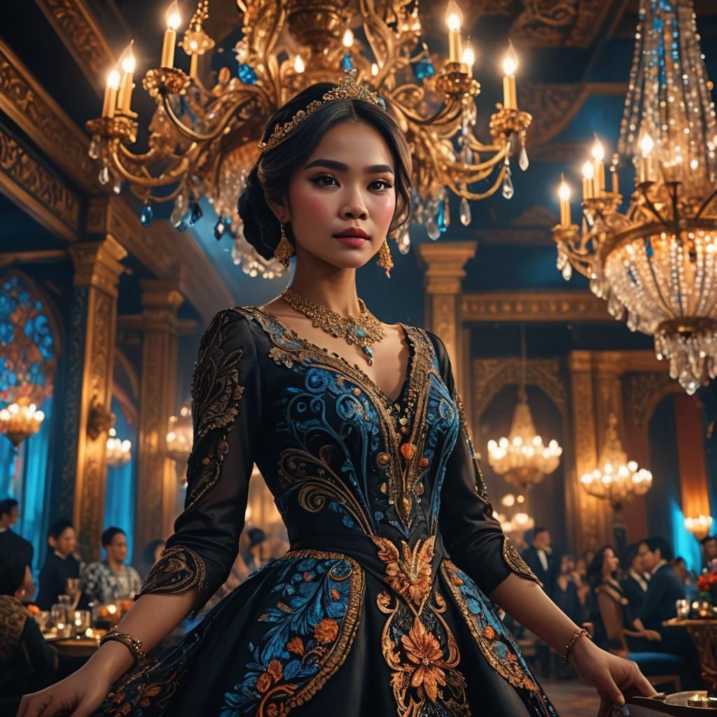 Elegant Indonesian Woman at Luxurious Party