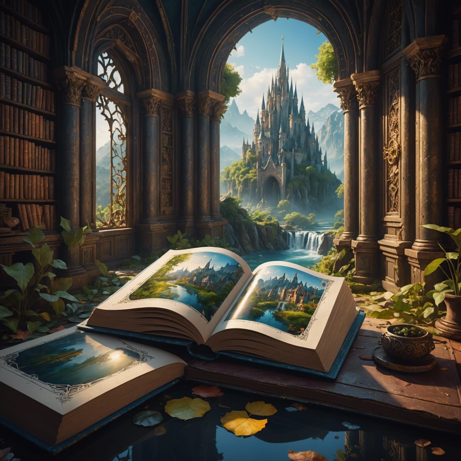 Fantastical Book in Detailed Matte Painting Style