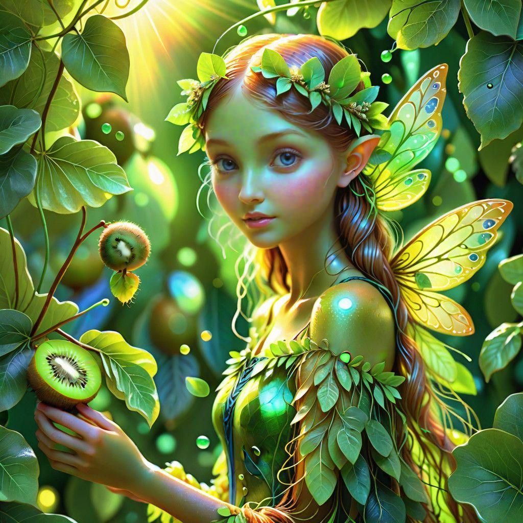 Mystical Kiwi Vine Fairy in Whimsical Art
