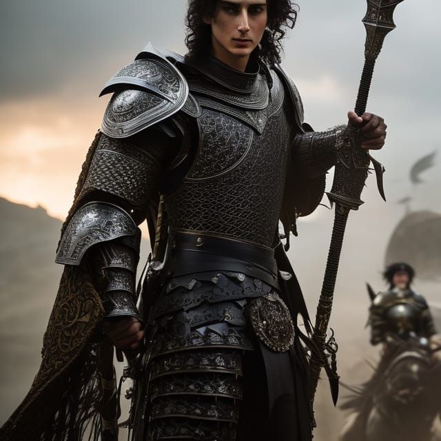 Fierce Paladin Knight in Black Raven Armor