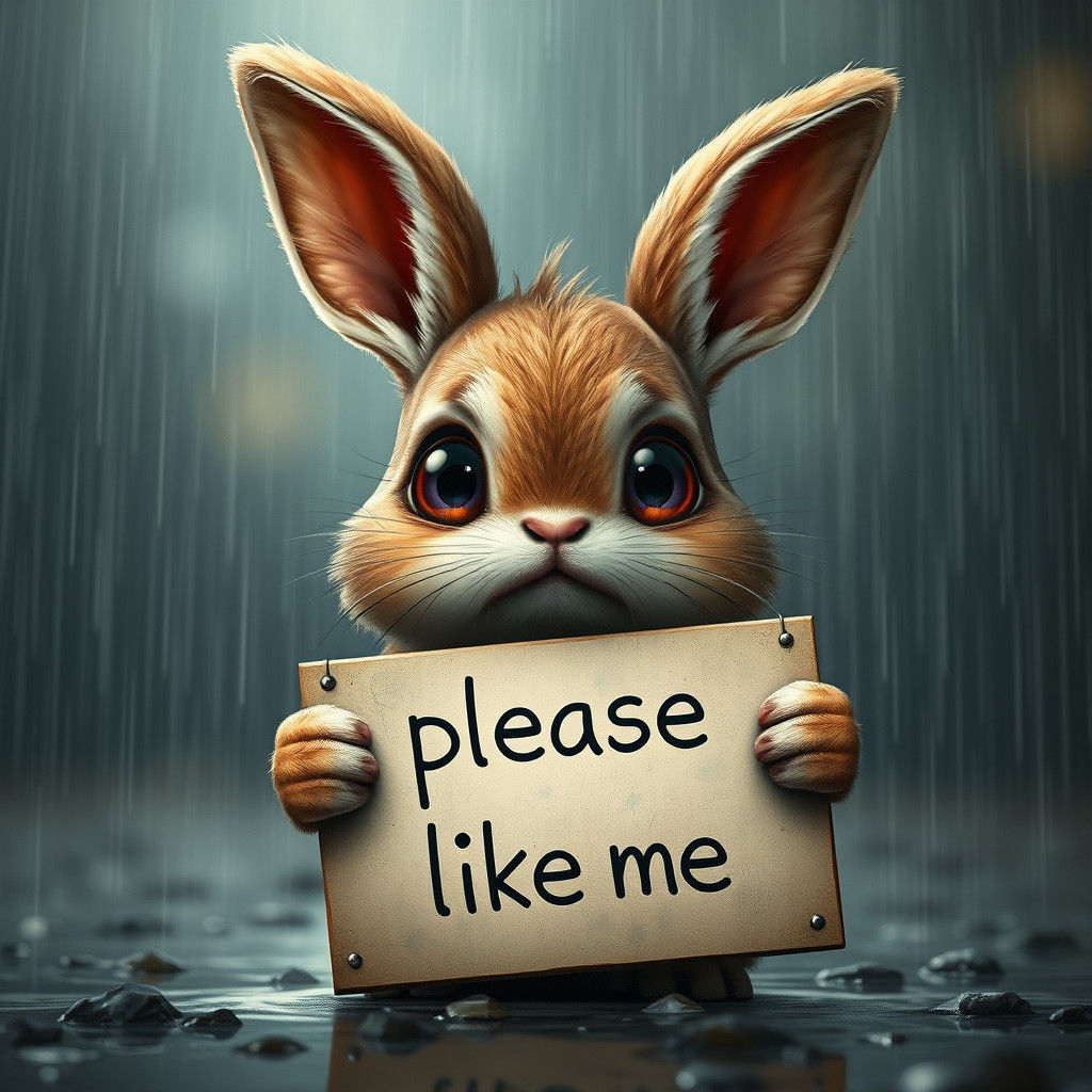 Sad Bunny in Rain: Detailed Digital Illustration