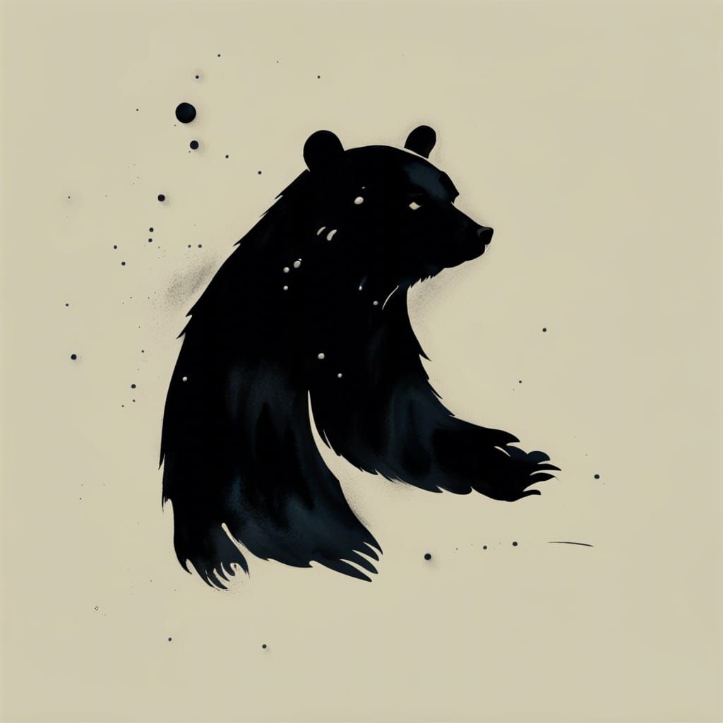 Stylized Bear in Japanese Calligraphy Style