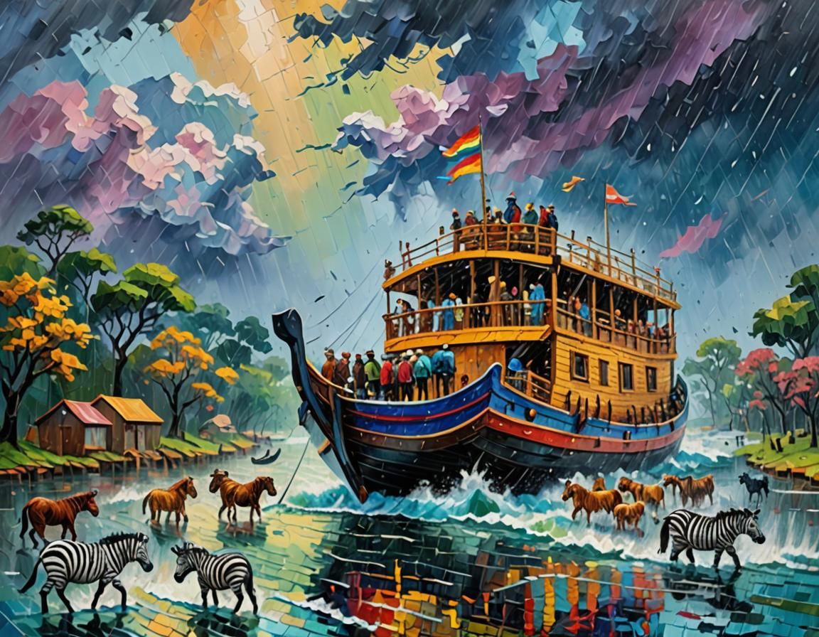 Noah's Ark in Neo-Impressionist Expressionist Style
