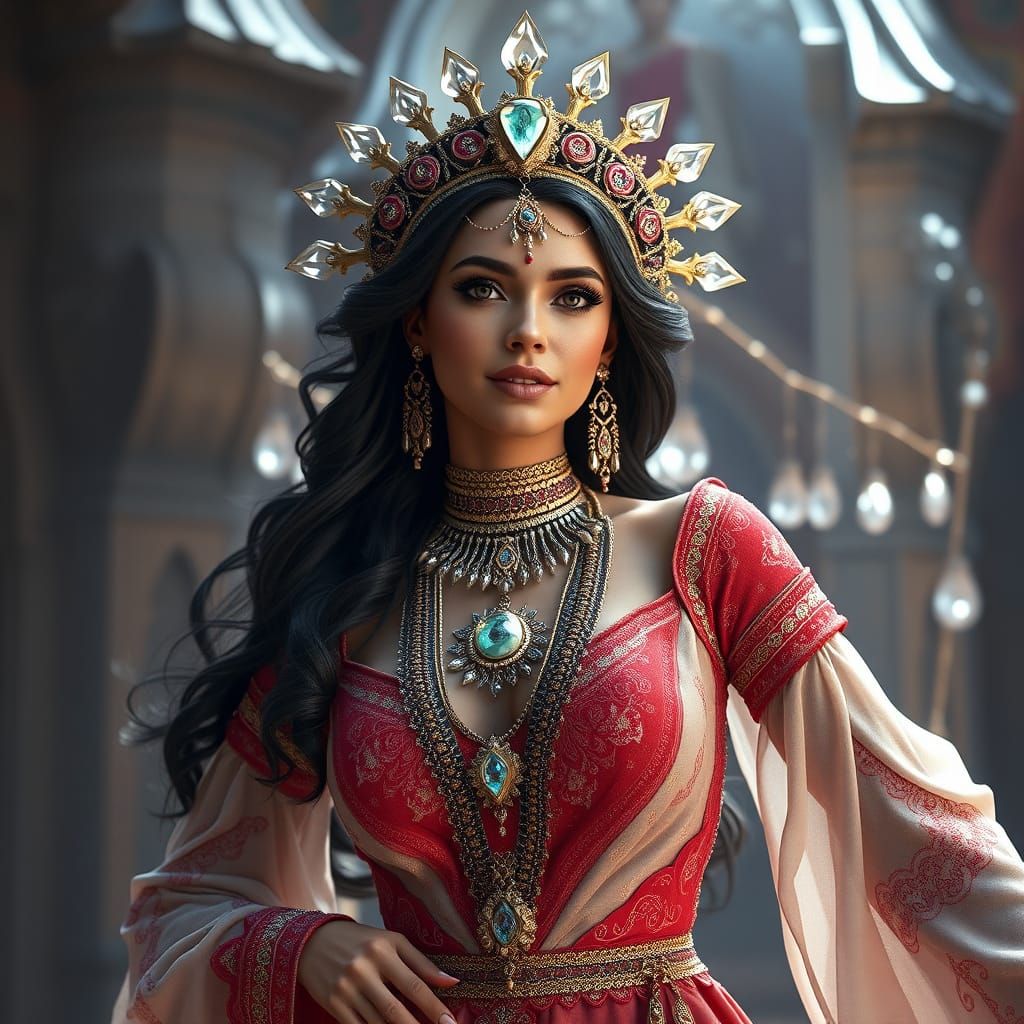 Oriental Dancer Emerges from Crystal: 3D Render