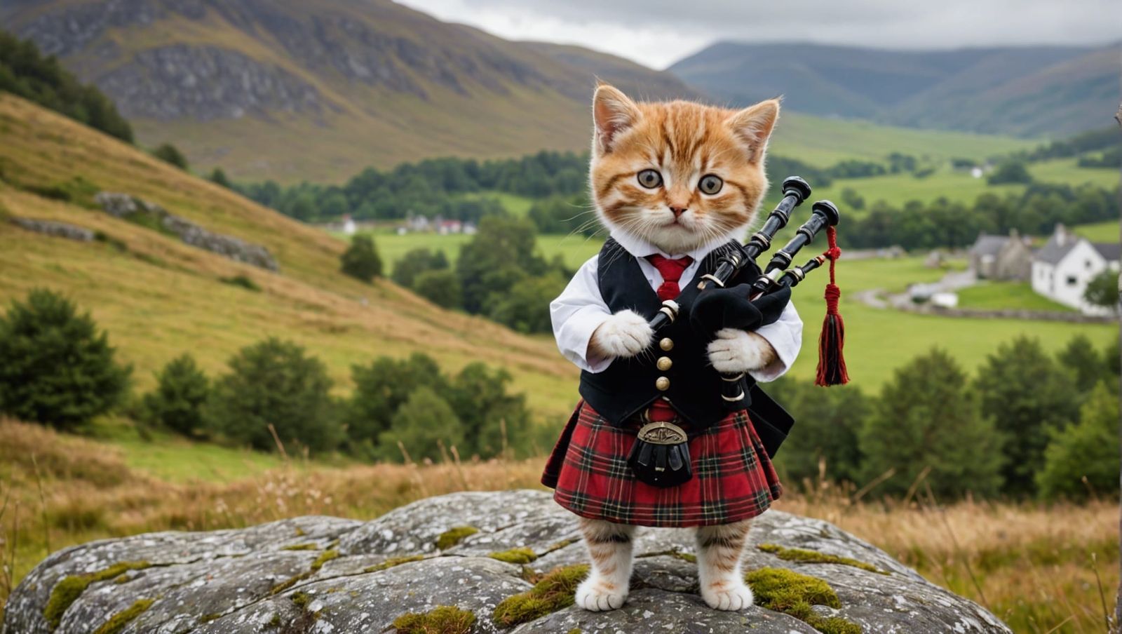 Scottish Piper Kitten in Highlands Landscape