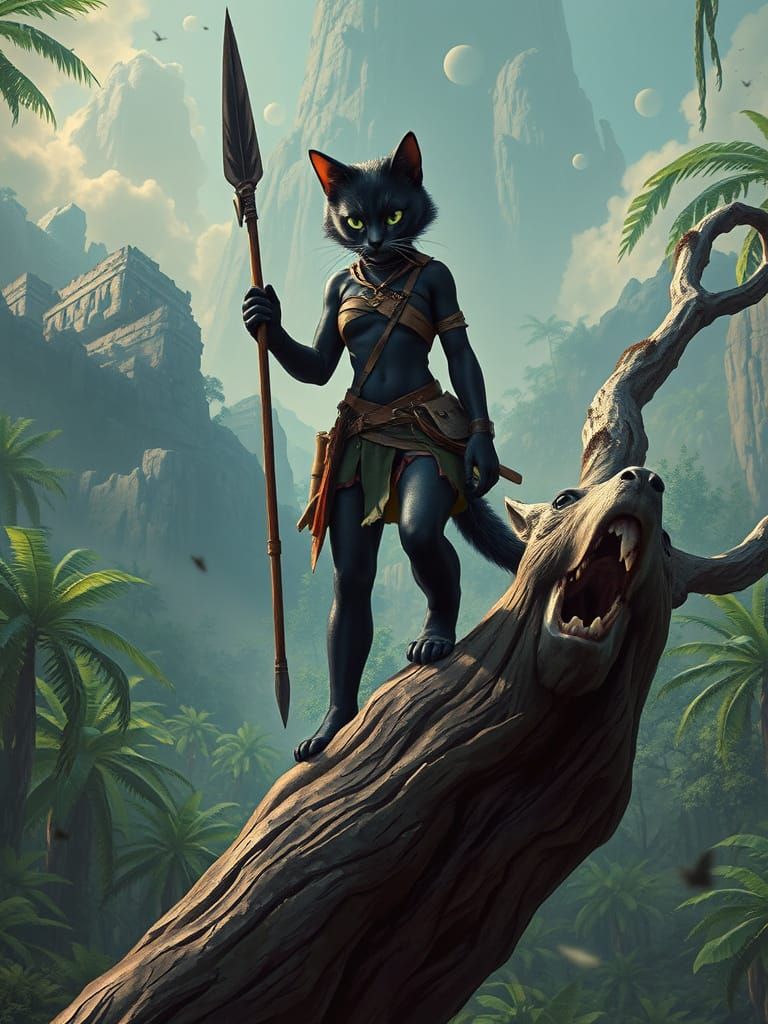 Mysterious Alien Huntress in a Primeval Jungle