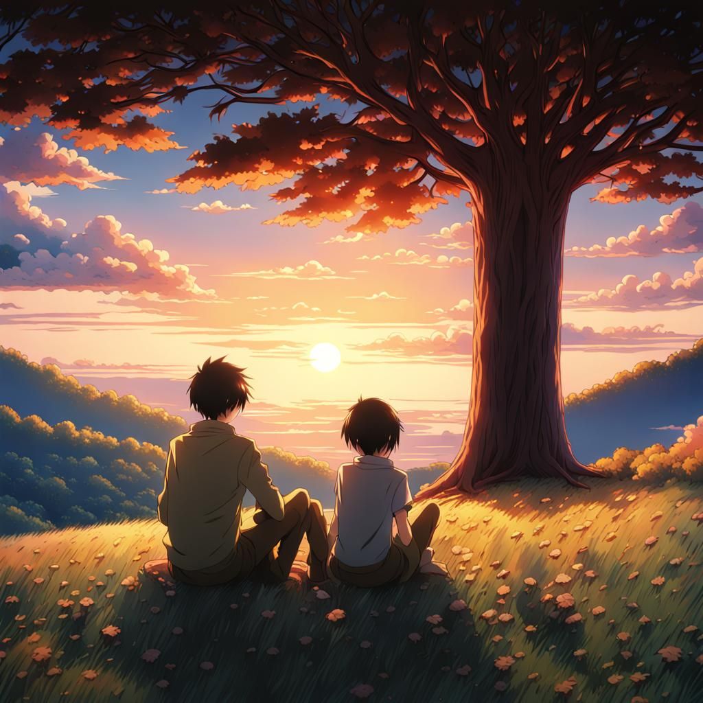 Anime Sunset View Inspired by Studio Ghibli