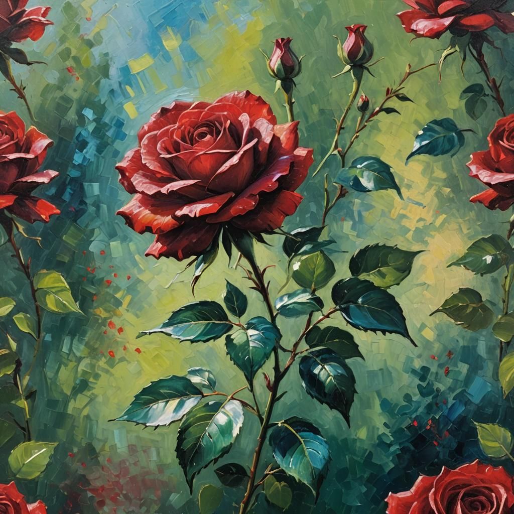 Red Rose Oil Painting in Impasto Style