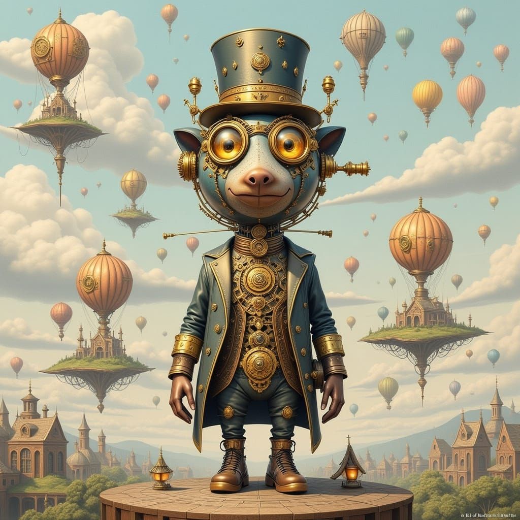 Steampunk Automaton with Clockwork Heart and Top Hat