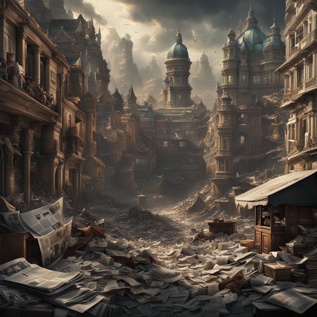 Dramatic Newspaper in Digital Matte Painting Style