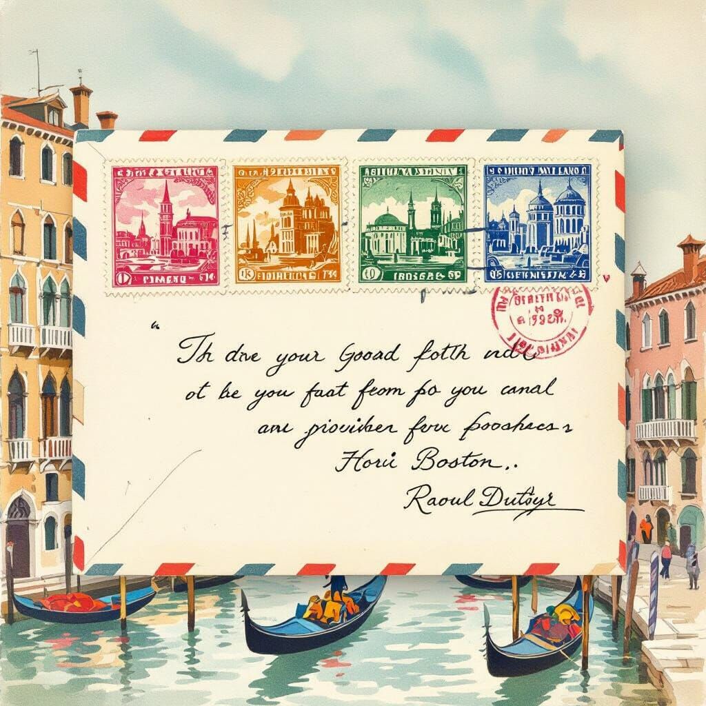 Vintage Love Letter from Venice, Watercolor Art