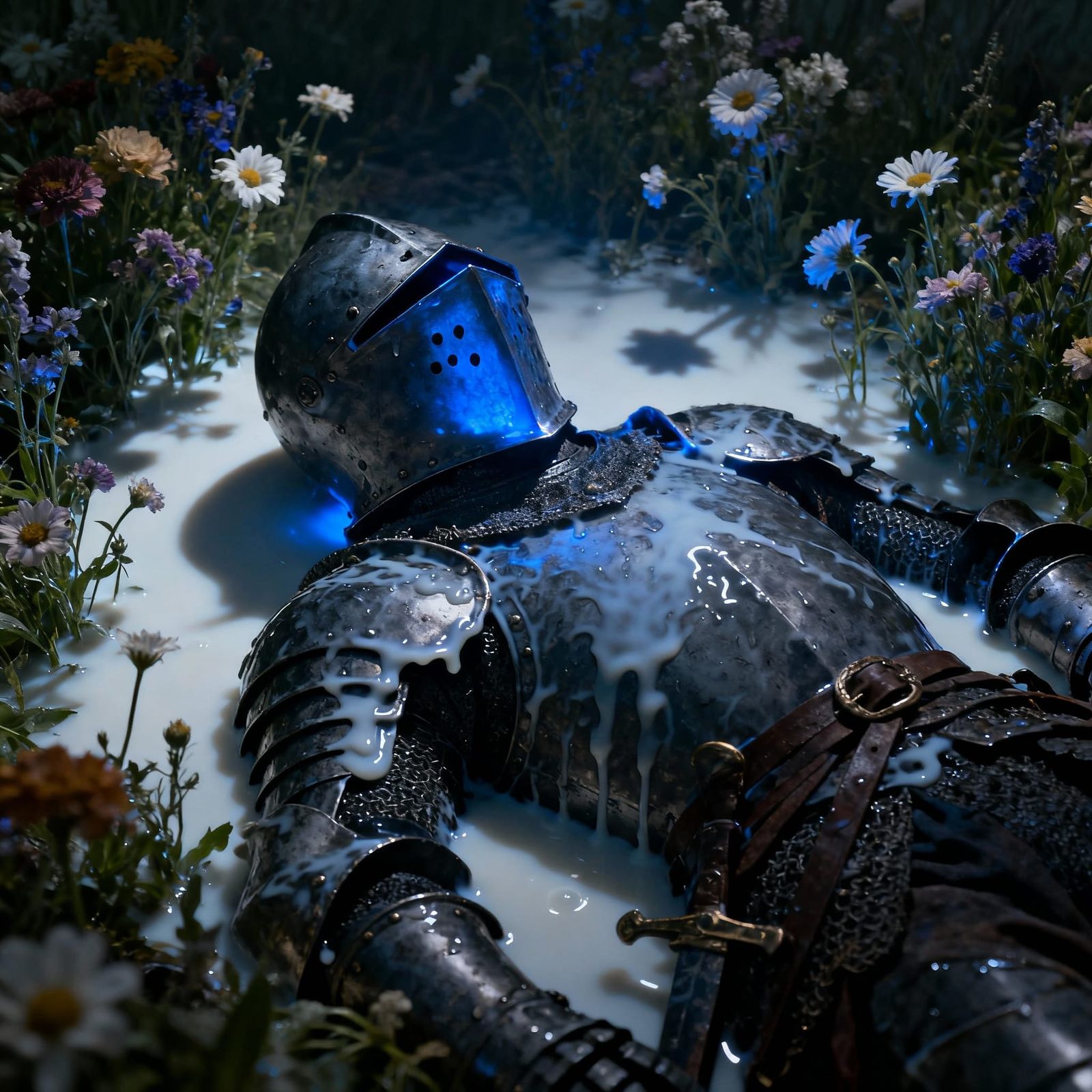 Knight in Flowers: Hyperrealistic Dark Fantasy Art