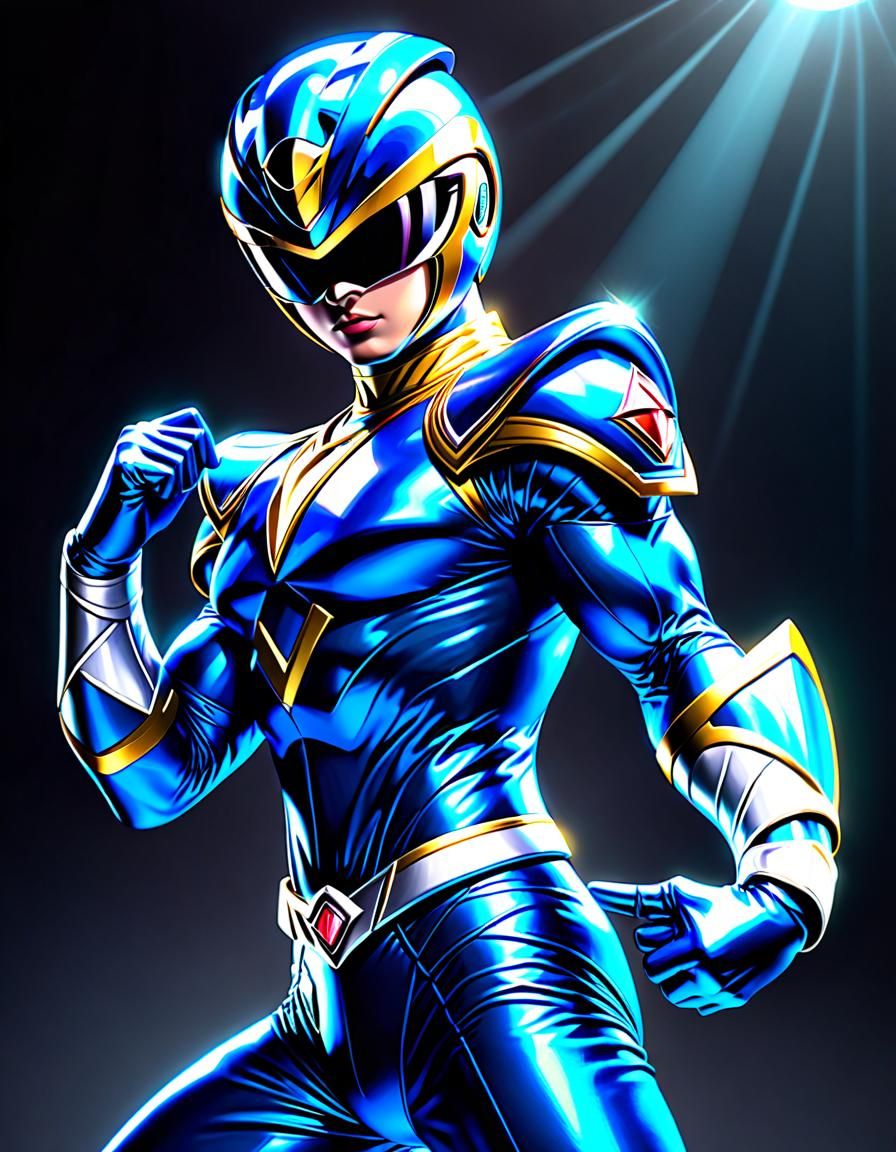 Hyperrealistic Blue Power Ranger in Hip-Hop Art Style