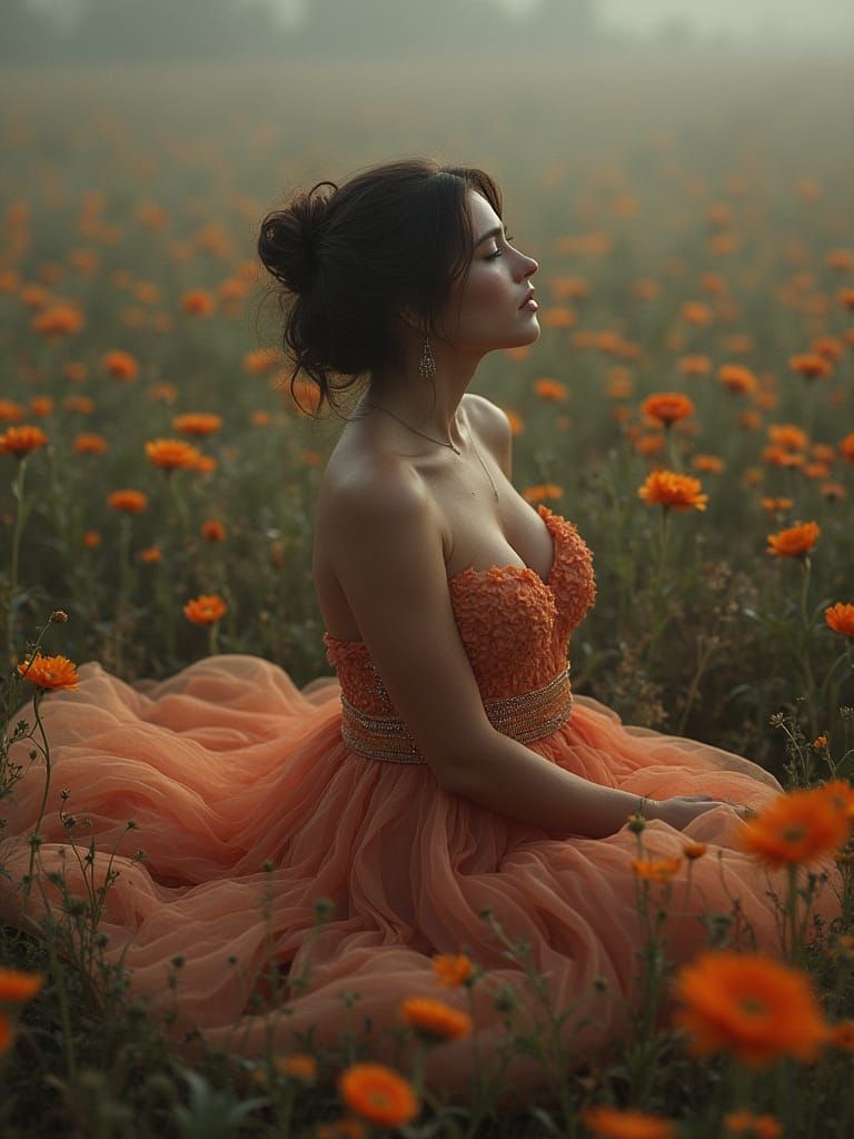 Voluptuous Flower Deity in Deco Steampunk Style