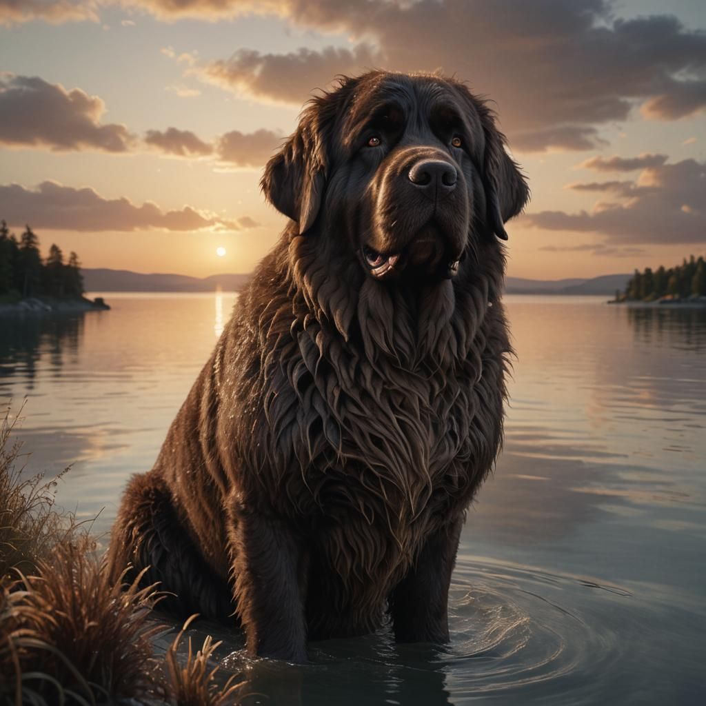 A large brown Newfoundland dog.