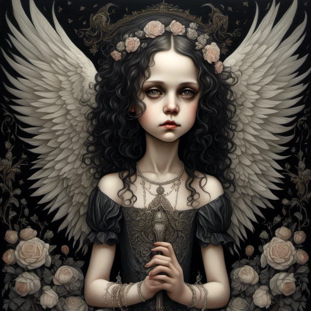 Tiny Broken Angel with Large Eyes