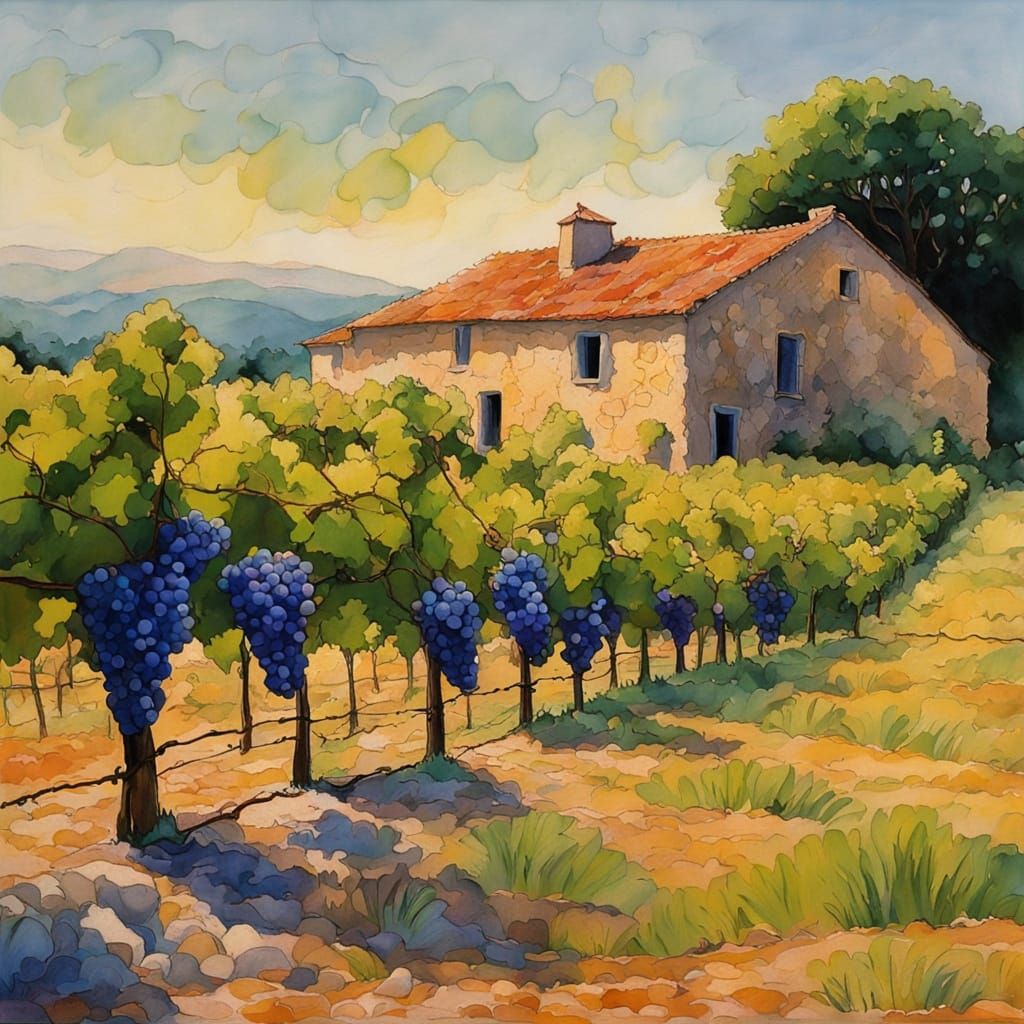 Abstract Surrealistic Sunlit Vineyard Scene