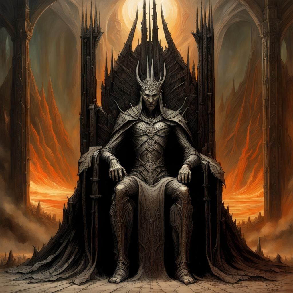 Sauron on Throne in Mordor, Peter Gric Style