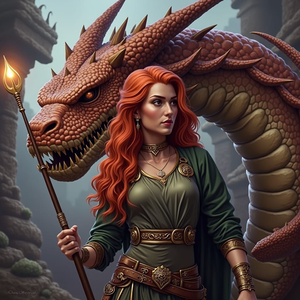 Warrior in Serpent's Coils: a Beksiński-Frazetta Vision