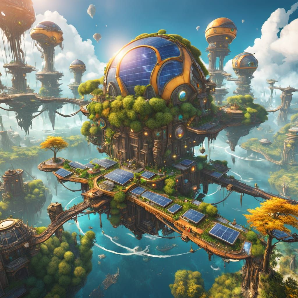Surreal Solarpunk Metropolis Soars Among the Clouds