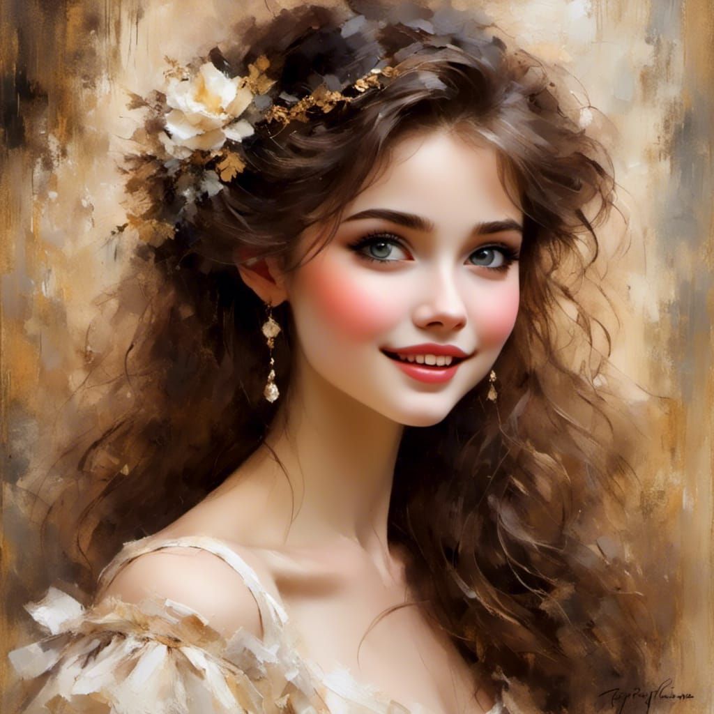Enchanting Woman with Porcelain Skin in Dreamlike Portrait