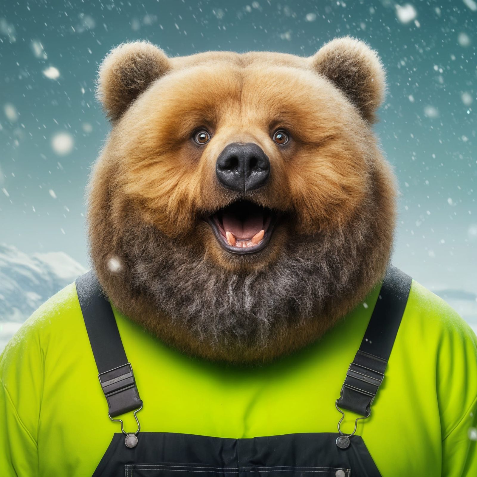 Happy Kodiak Bear in Arctic Blizzard