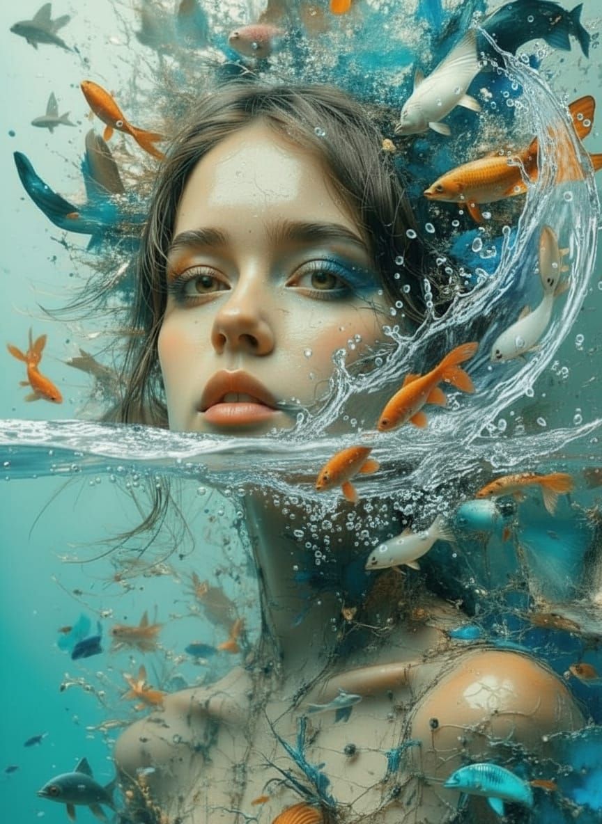 Surreal Double Exposure Portrait With Ocean Depths