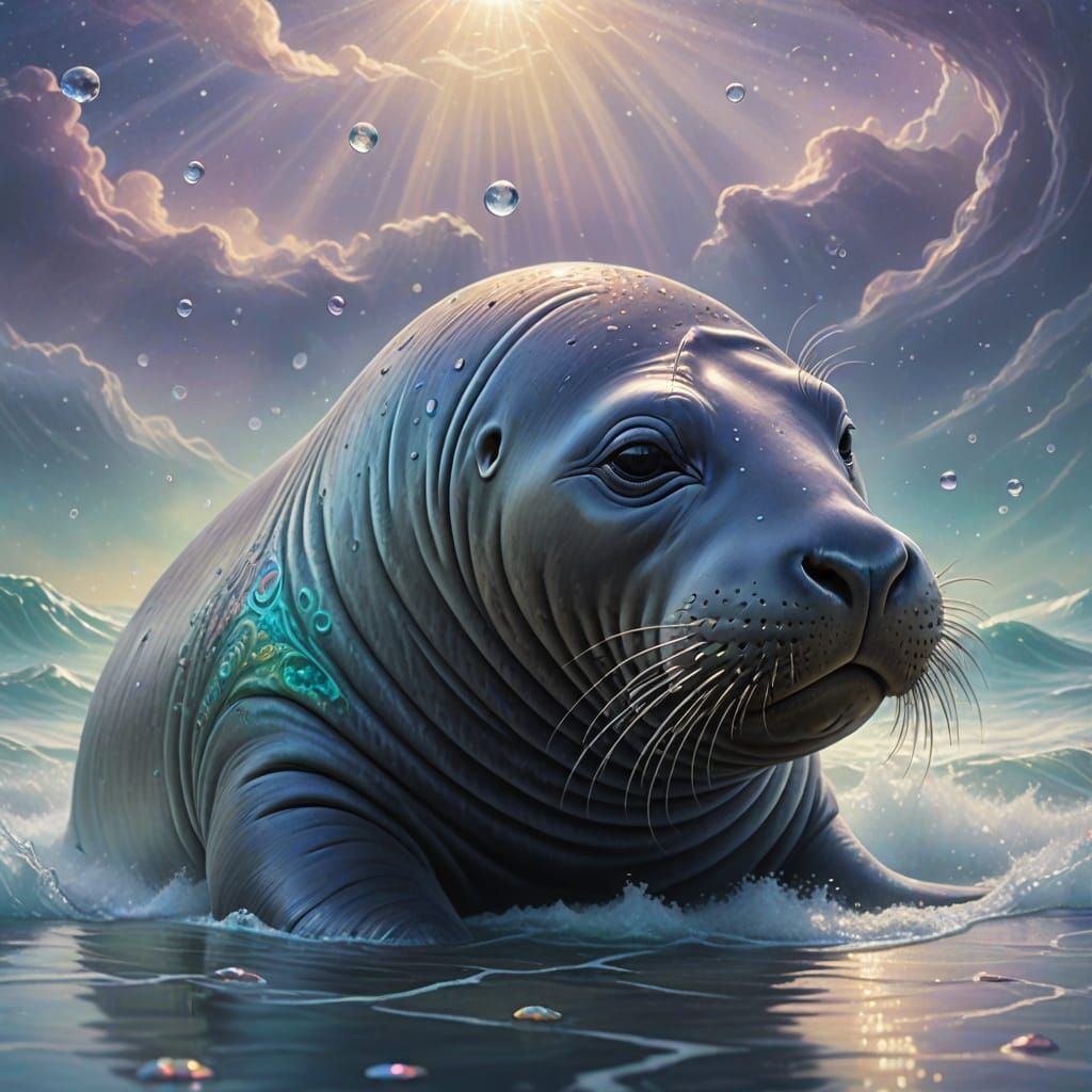 Ethereal Elephant Seal in Mystical Iridescent Mist