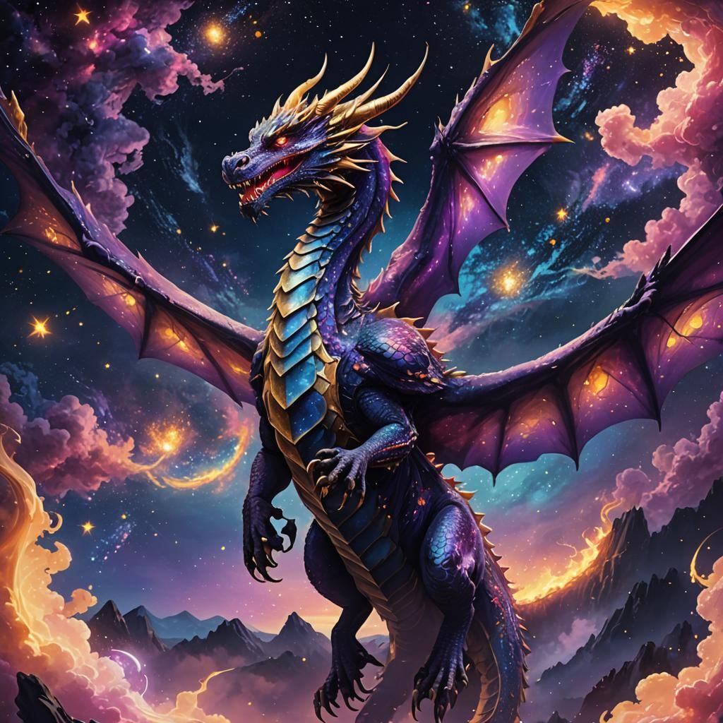 Galaxy Dragon in Flight: Anime-Inspired Digital Art