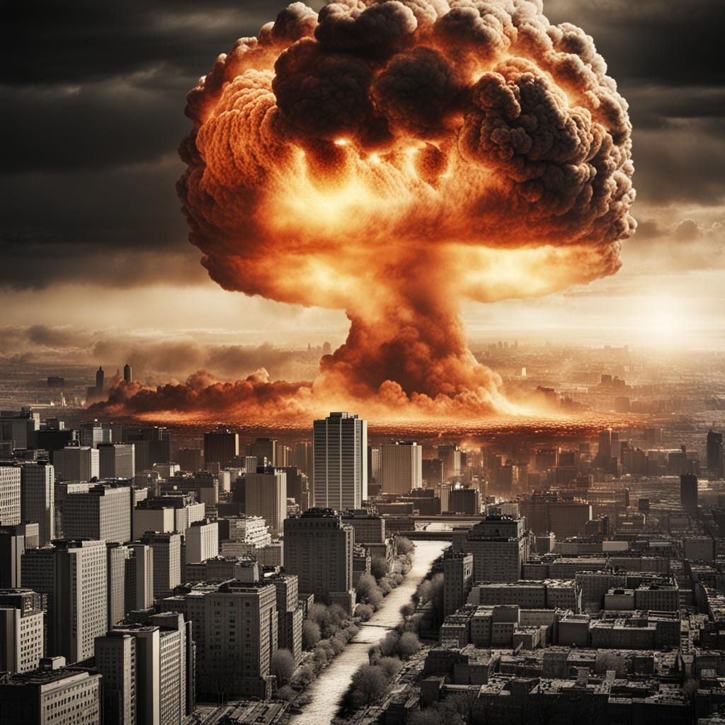 Nuclear bomb exploding on a city