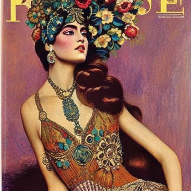 Vintage Diva Portrait in Hippie Art Nouveau Style