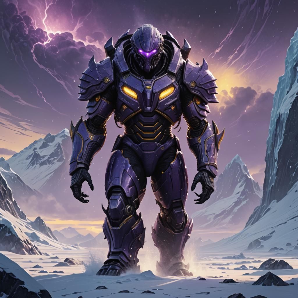 Armored Alien Brigadier in Antarctica, Dark Fantasy Art