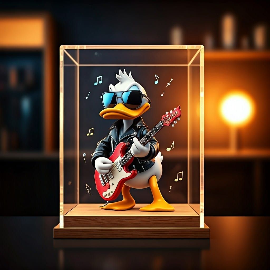 Donald Duck Rockstar Figurine in Futuristic Display