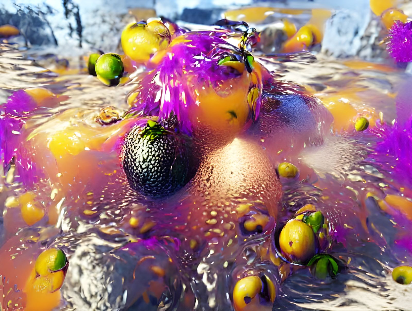 Passion Fruit Explosion in Hyperrealistic 8K