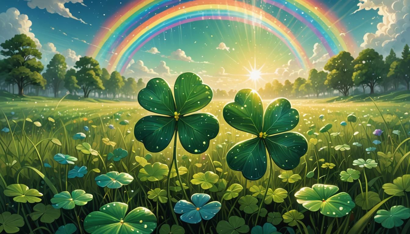 Glowing Four-Leaf Clover in Emerald Meadow