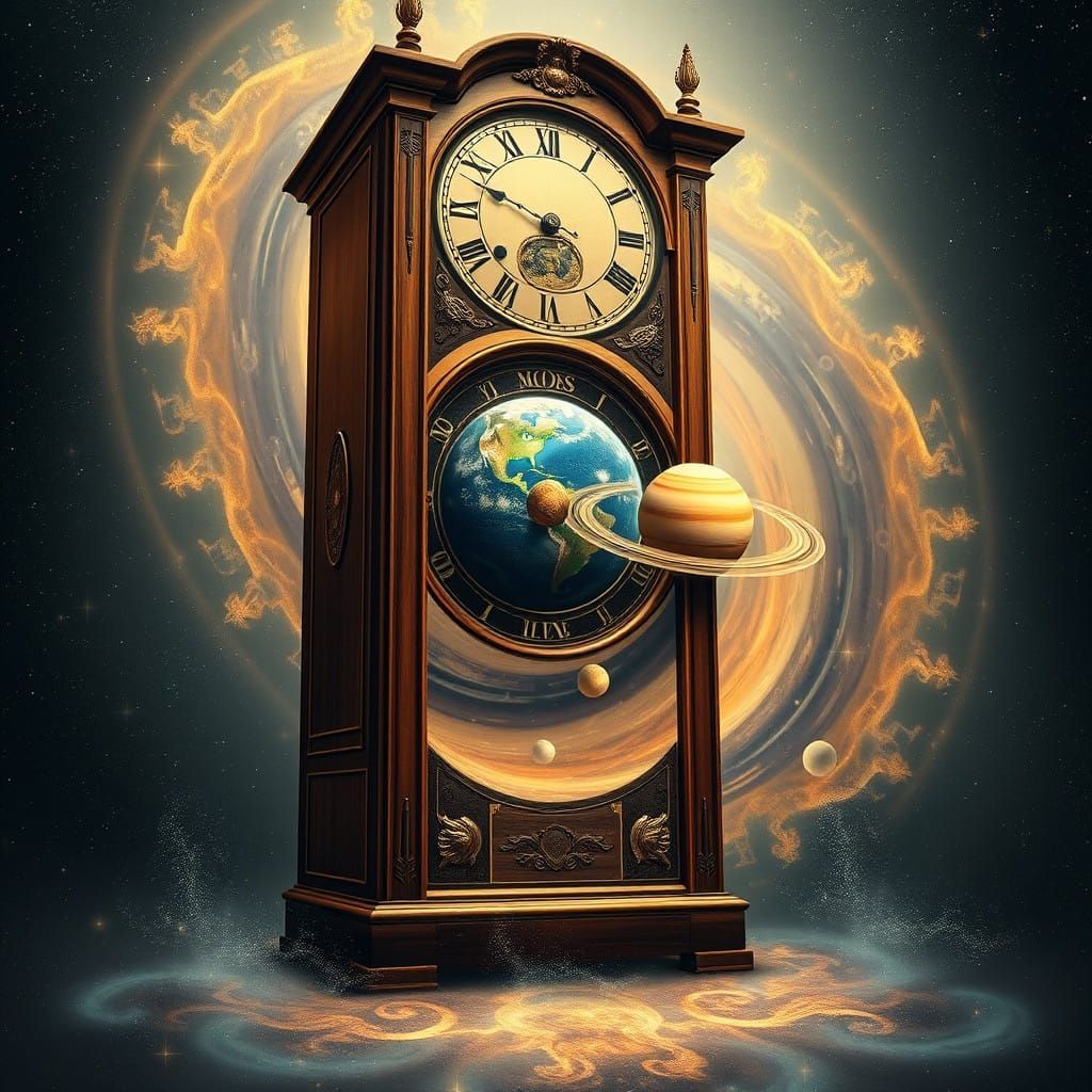 Majestic Clockwork Universe in Dark, Cosmic Wood