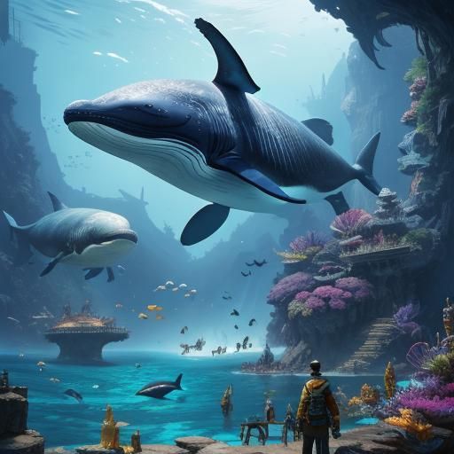 Whales Watching Swimmers: A Detailed Matte Painting