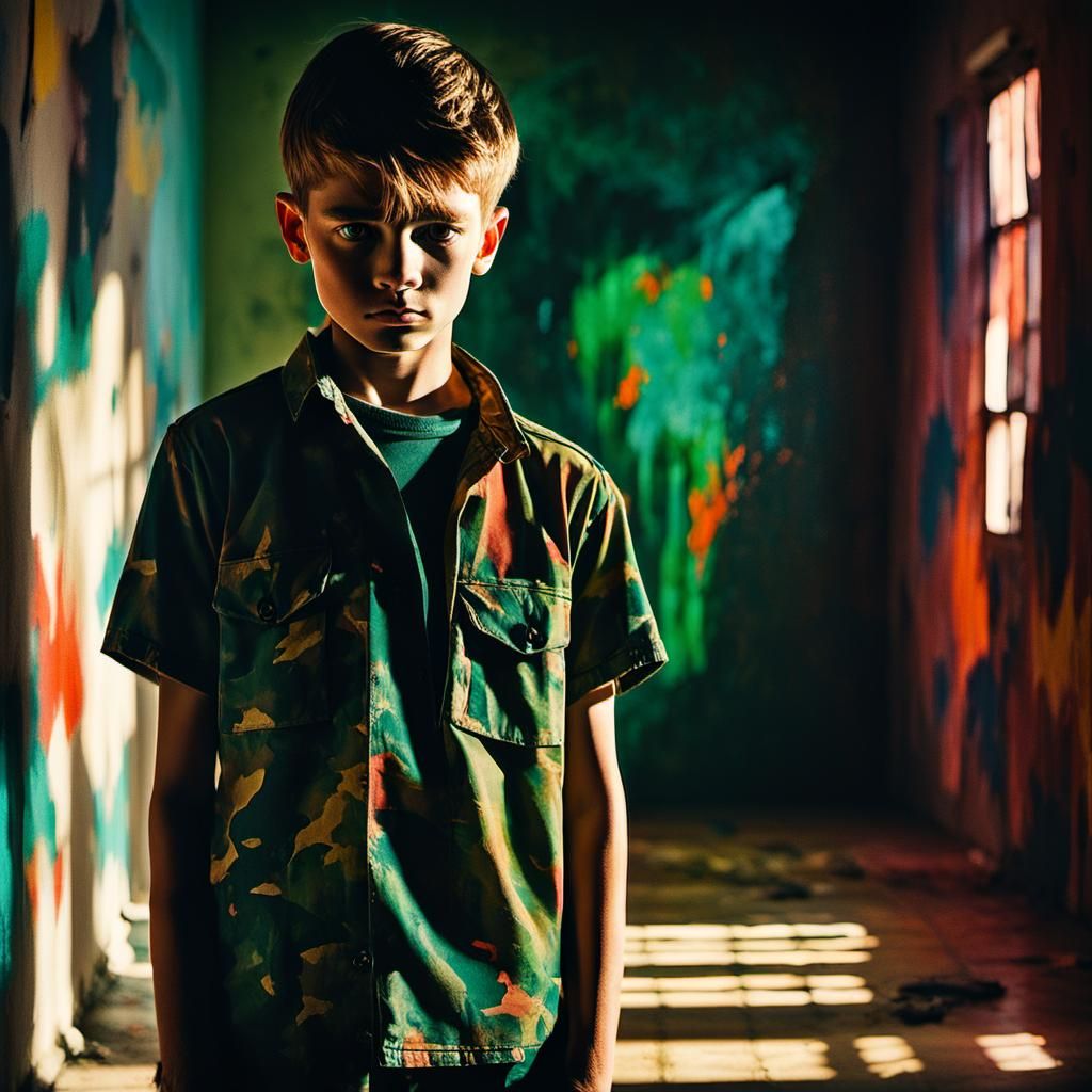 Boy in Military Shirt: Abstract Expressionism