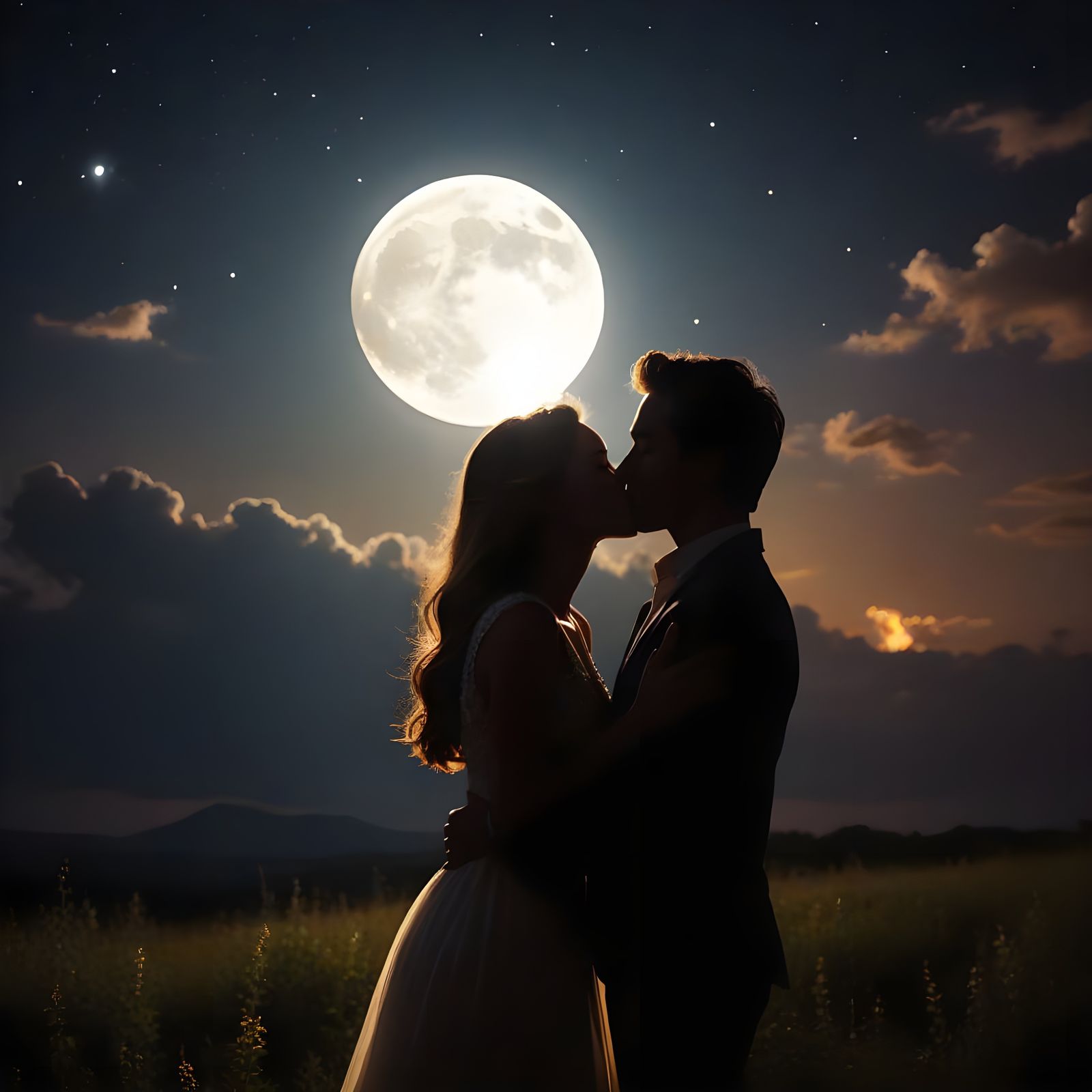 Romantic Moonlit Kiss in Cinematic Lighting
