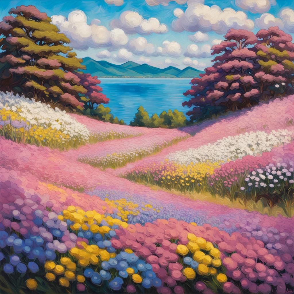 Takinoue Park Floral Carpet as Impressionist Painting