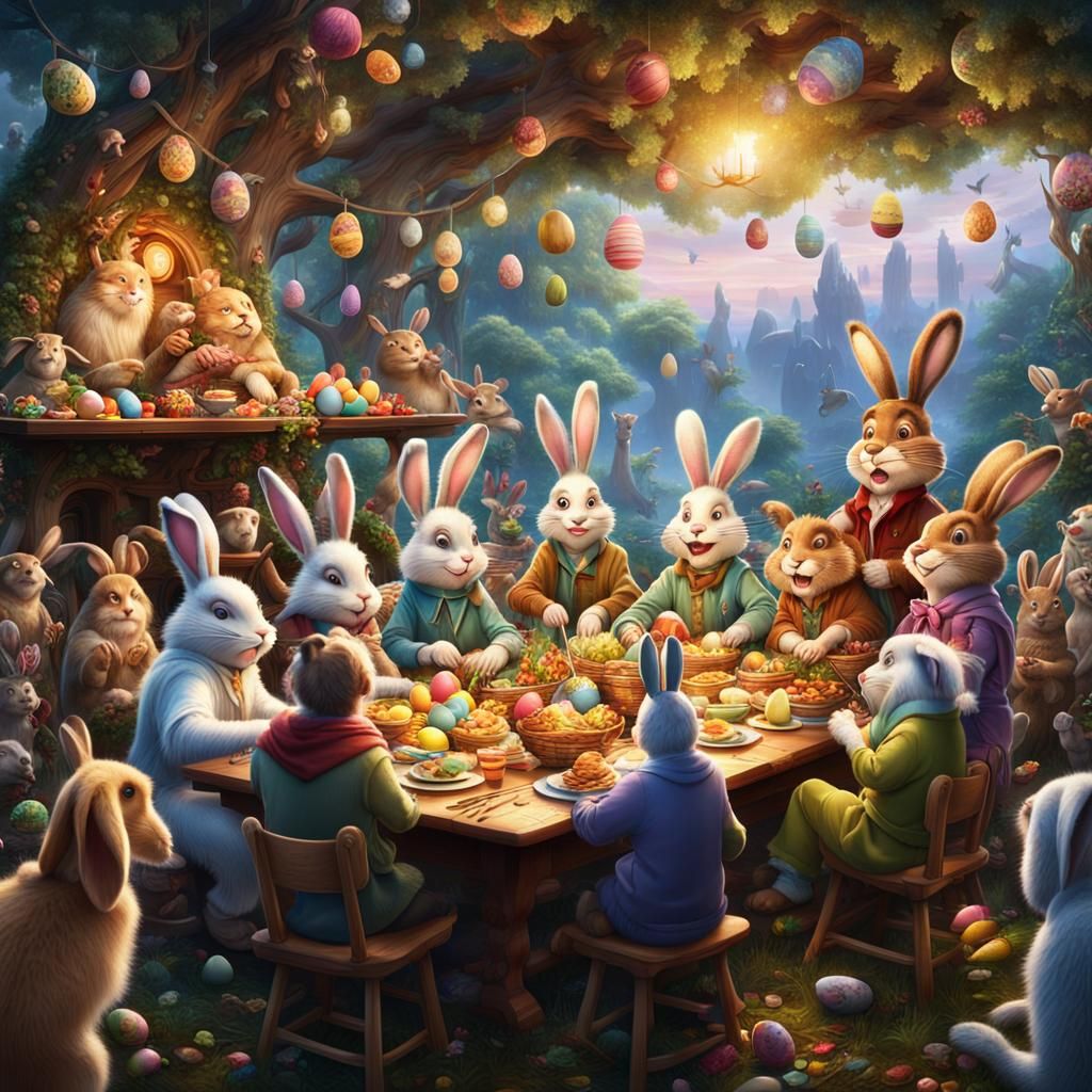 Easter Bunny's Forest Feast: A Digital Painting