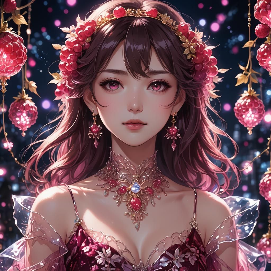 Raspberry Dress Portrait in Anime Style