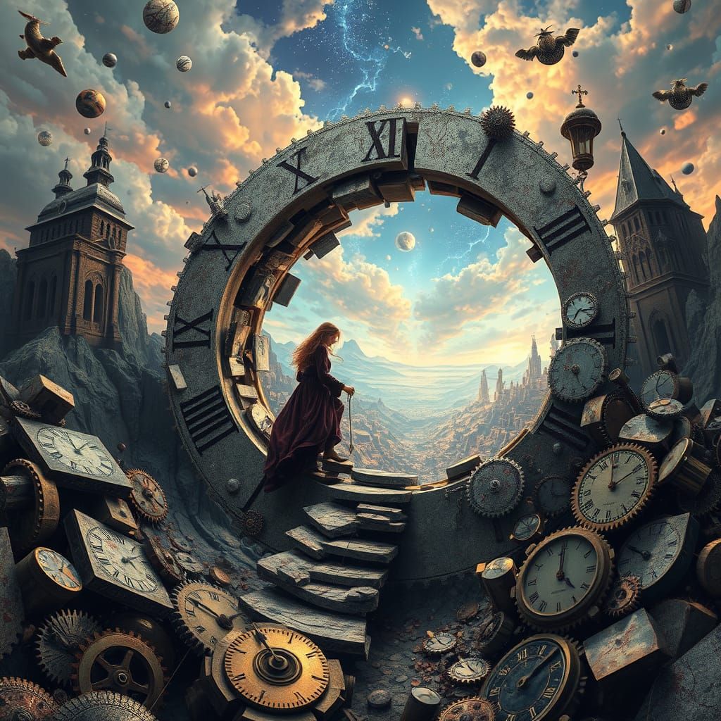 A surreal valley of shattered clocks