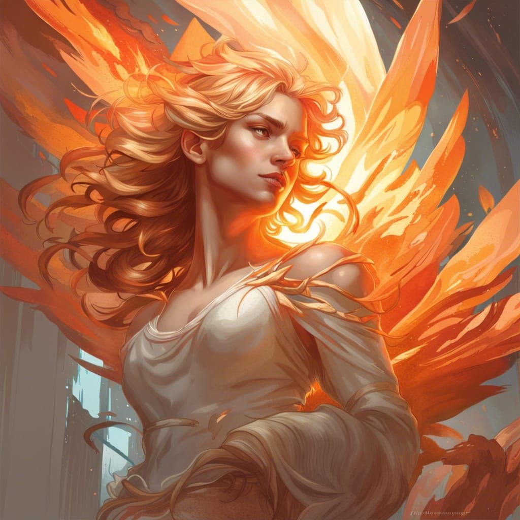 Angelic Paradise: Hyperdetailed Portrait with Flaming Swords