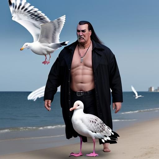 Monstrous Seagull/man hybrid (5.7) creature; chimera new animal; Steven Seagull; play on actor Steven Seagal
