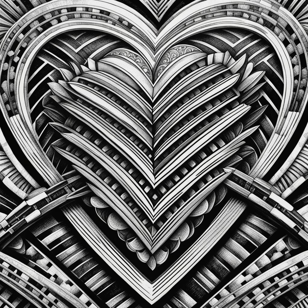 Art Deco Houndstooth Heart in Pen and Ink